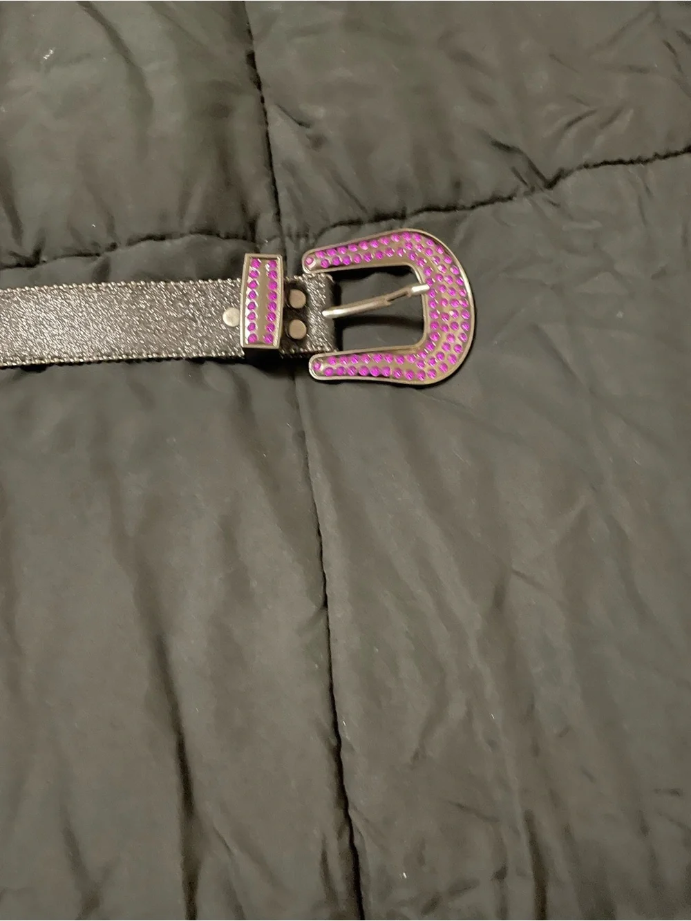 Black Purple Rhinestone Western Statement Belt 49” NWOT